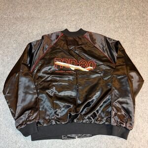 Vintage High Five McDonnell Douglas MD-80 Satin Bomber Jacket XL Black USA Made